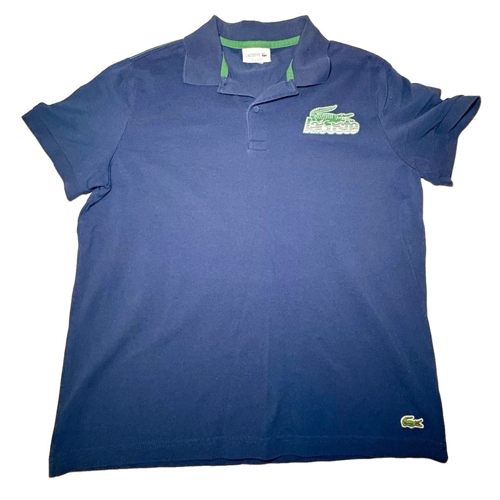 Lacoste Men's Regular Fit Blue Polo Shirt L Short Sleeve Solid Embroidered